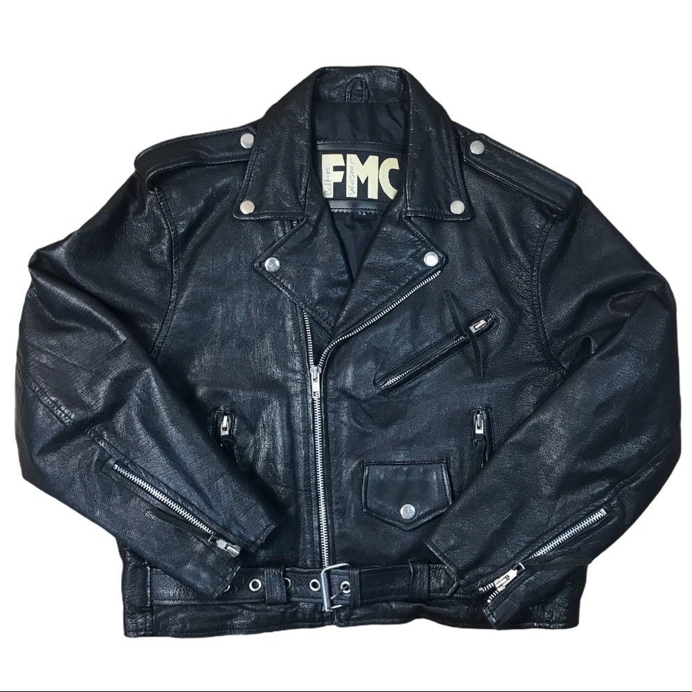FMC Vintage Biker Leather Jacket Womens 14 Black